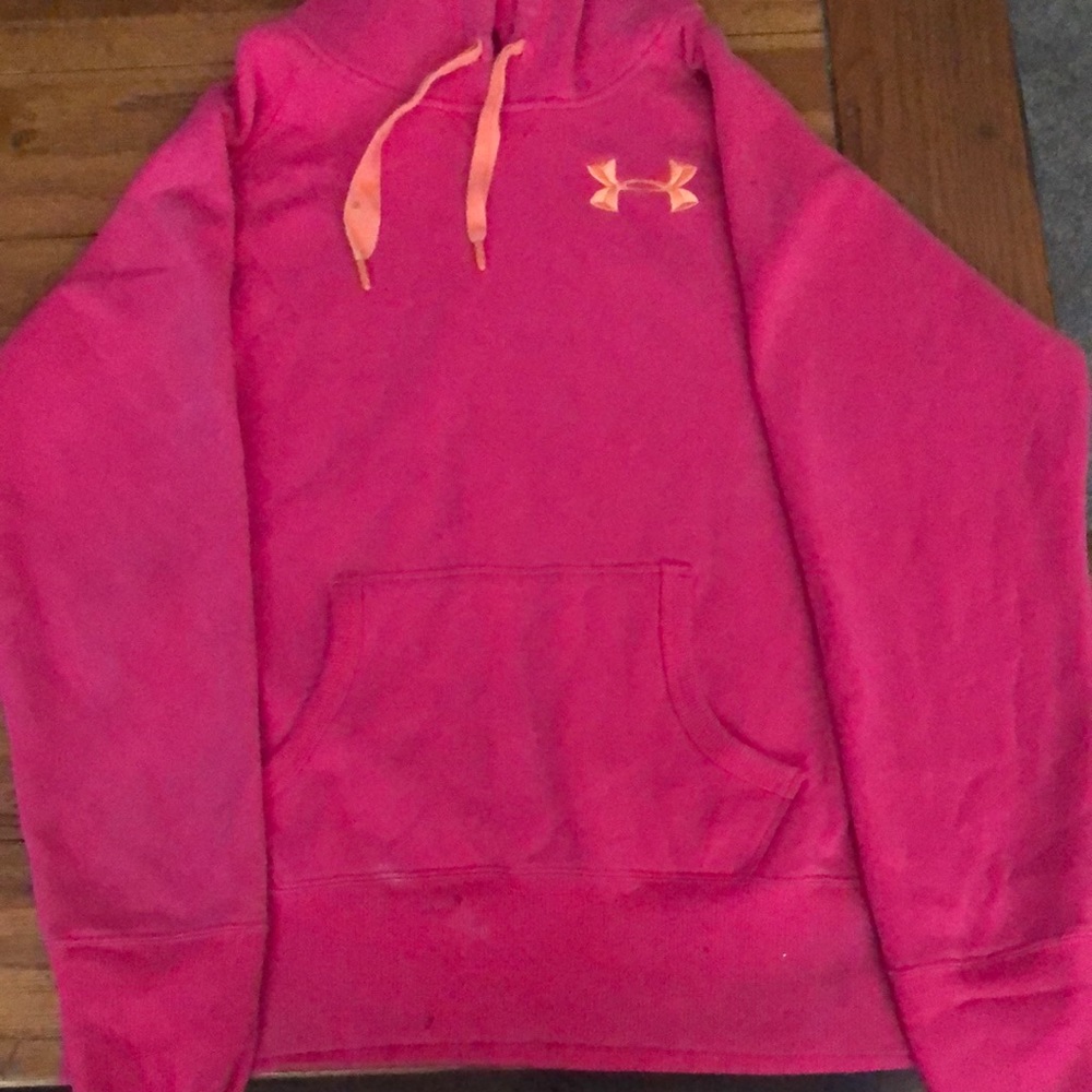 Under Armour hot pink hoodie w/orange symbol. Size women’s XL